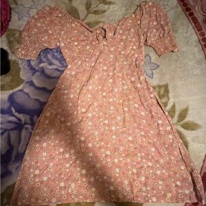 Floral Puff-Sleeve Mini Dress in Dusty Rose